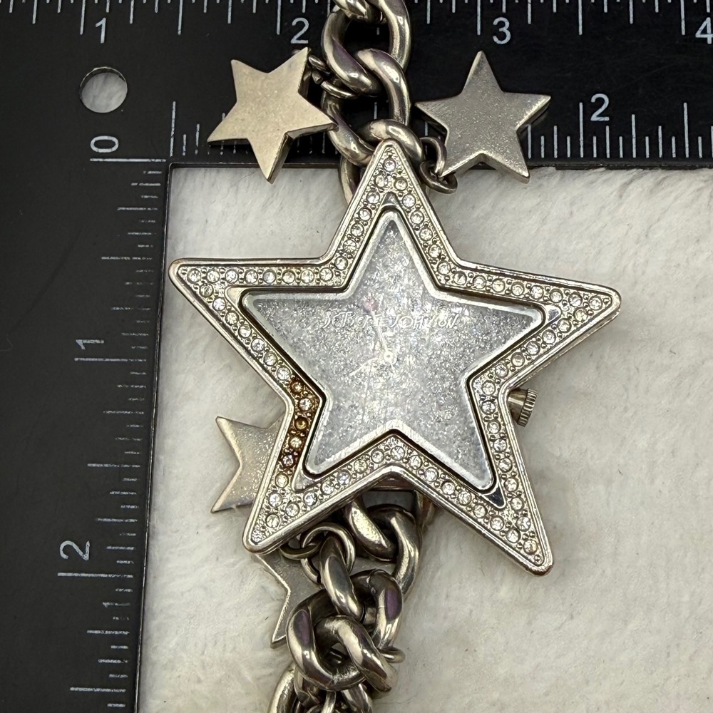 Betsey Johnson Watch Rock Star Silver Tone Rhinestone Charm UNTESTED 6in - Picture 12 of 13